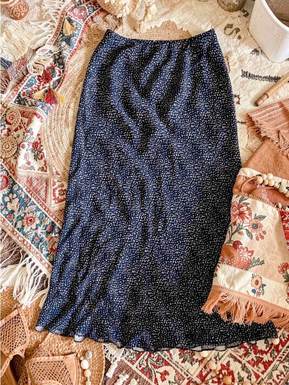 Maxi Silk Skirt Black Purple White Boho Y2k Size 4